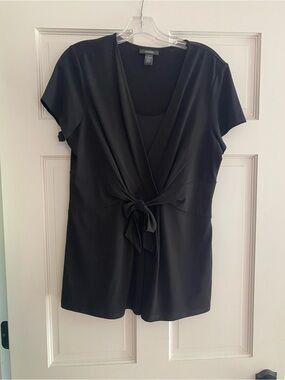 Alfani Black Faux Wrap Tie Front Stretch Tunic Top Size L
